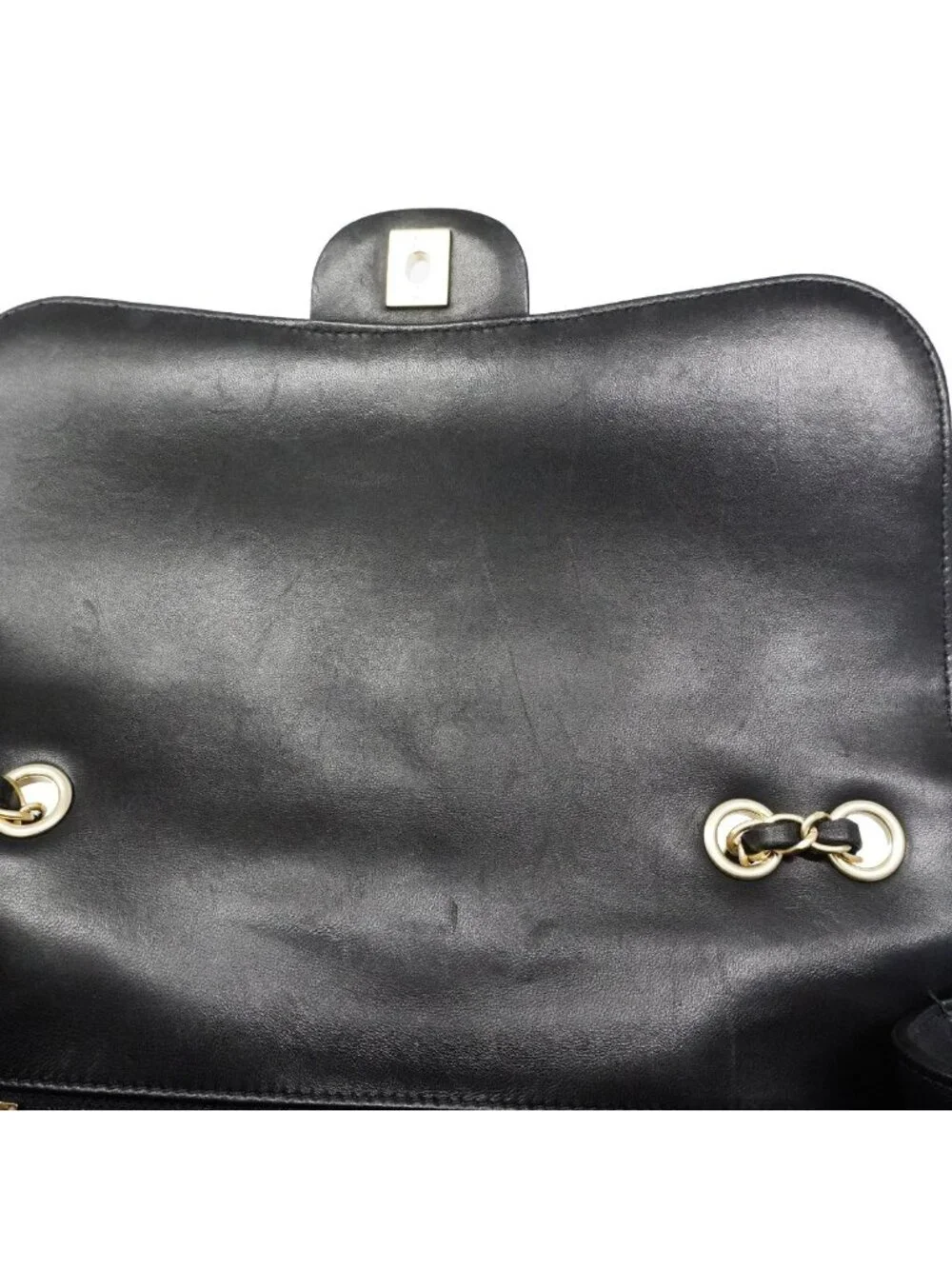 Chanel Shoulder Bag Deca Quilted Lambskin Black Champagne Gold